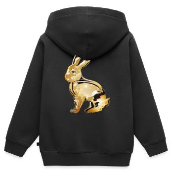 goldfarbenes Kaninchen koloriert im Chrom Look - Kinder Premium Organic Zip Hoodie - Schwarz - Hinten - AI Model Kid Male (0cm)