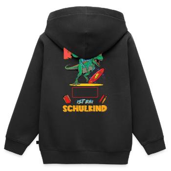 T-Rex Dino Schulkind personalisierbar mit Name - Kinder Premium Organic Zip Hoodie - Schwarz - Hinten - AI Model Kid Male (0cm)
