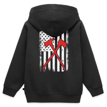 Brigade des pompiers des États-Unis - Sweat Premium à capuche zippé enfant bio - noir - Dos - AI Model Kid Male (0cm)