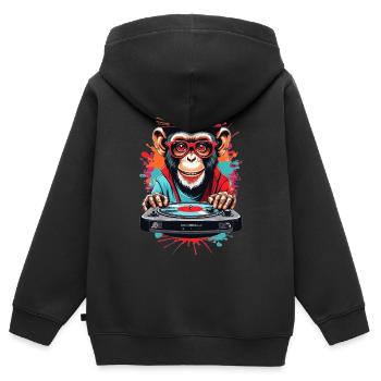 Singe DJ - Sweat Premium à capuche zippé enfant bio - noir - Dos - AI Model Kid Male (0cm)