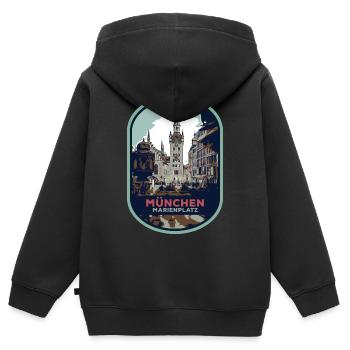 Vieille Ville de Munich : Charme de Marienplatz - Sweat Premium à capuche zippé enfant bio - noir - Dos - AI Model Kid Male (0cm)