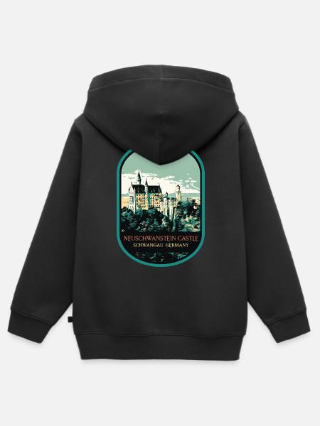 Silhouette del castello di Neuschwanstein - Felpa Premium con cappuccio con zip bambino bio - nero