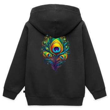 Plumes de paon plumes stylos - Sweat Premium à capuche zippé enfant bio - noir - Dos - AI Model Kid Male (0cm)