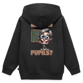 Où sont mes élèves ? - Sweat Premium à capuche zippé enfant bio - noir - Dos - AI Model Kid Male (0cm)