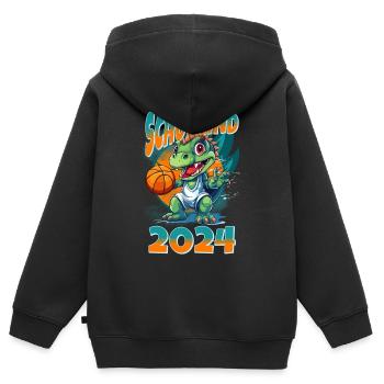 Écolier 2024 Dinosaur Dino School Inscription École - Sweat Premium à capuche zippé enfant bio - noir - Dos - AI Model Kid Male (0cm)