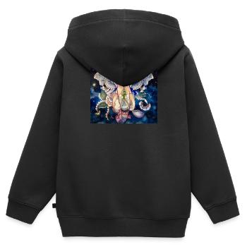 Mandala Éléphant / par Anima Art par Silvia, - Sweat Premium à capuche zippé enfant bio - noir - Dos - AI Model Kid Male (0cm)