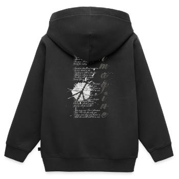 Imagine - Signe de paix graphique et paroles - Sweat Premium à capuche zippé enfant bio - noir - Dos - AI Model Kid Male (0cm)