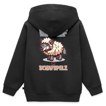 Loup déguisé en mouton - Sweat Premium à capuche zippé enfant bio - noir - Dos - AI Model Kid Male (0cm)