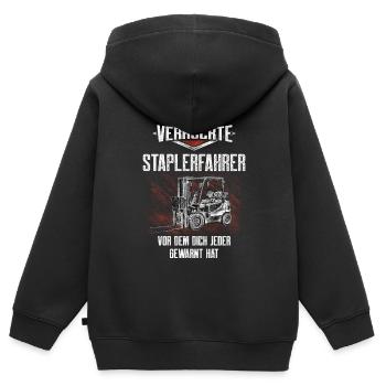 Le motif de l’ironie du cariste fou - Sweat Premium à capuche zippé enfant bio - noir - Dos - AI Model Kid Male (0cm)