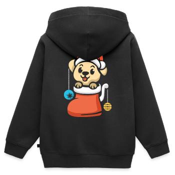 Weihnachtswelpe mit Schmuck im Stiefel - Kinder Premium Organic Zip Hoodie - Schwarz - Hinten - AI Model Kid Male (0cm)