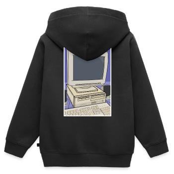 Configuration rétro du bureau de l’ordinateur - Sweat Premium à capuche zippé enfant bio - noir - Dos - AI Model Kid Male (0cm)