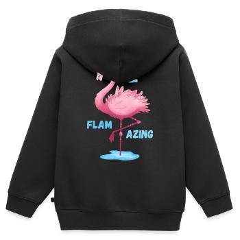 Rose Flamant Rose Sera Flacon - Sweat Premium à capuche zippé enfant bio - noir - Dos - AI Model Kid Male (0cm)