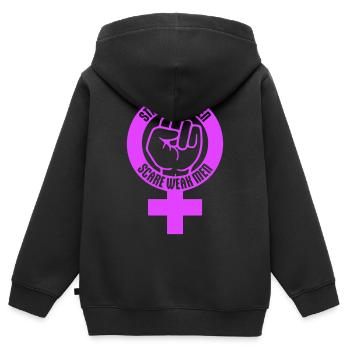 Des femmes fortes effraient les hommes faibles Féministe confiante - Sweat Premium à capuche zippé enfant bio - noir - Dos - AI Model Kid Male (0cm)