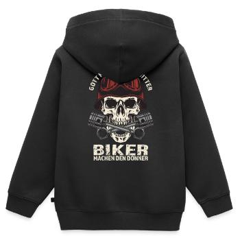 Gott macht das Gewitter - Biker den Donner - Kinder Premium Organic Zip Hoodie - Schwarz - Hinten - AI Model Kid Male (0cm)