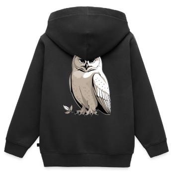 Eulenportrait mit ernster Mimik - Kinder Premium Organic Zip Hoodie - Schwarz - Hinten - AI Model Kid Male (0cm)