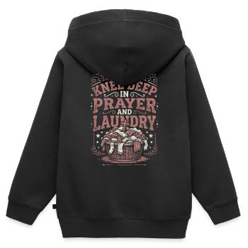 Jusqu’aux genoux dans la prière et la lessive Bénédictions désordonnées - Sweat Premium à capuche zippé enfant bio - noir - Dos - AI Model Kid Male (0cm)