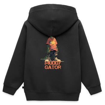 Muddy Gator - Crocodile drôle au regard noir - Sweat Premium à capuche zippé enfant bio - noir - Dos - AI Model Kid Male (0cm)