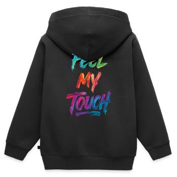Feel My Touch Texte Coloré Peinture Imprimé - Sweat Premium à capuche zippé enfant bio - noir - Dos - AI Model Kid Male (0cm)