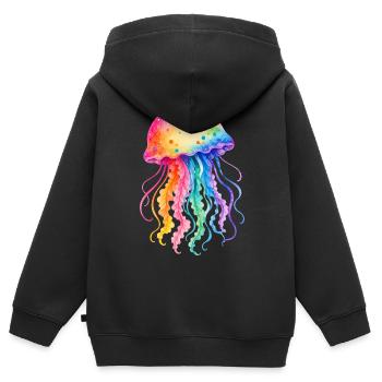 Illustration aquarelle de méduse colorée - Sweat Premium à capuche zippé enfant bio - noir - Dos - AI Model Kid Male (0cm)