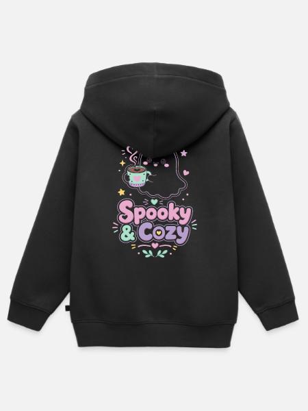Spooky & Cozy Geist mit Kaffee - Kinder Premium Organic Zip Hoodie - Schwarz
