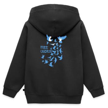 tauben,vögel,vogelschwarm,Free Uyghur,uiguren - Kinder Premium Organic Zip Hoodie - Schwarz - Hinten - AI Model Kid Male (0cm)