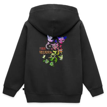 free religion,religion,tauben,bunt,graffiti - Kinder Premium Organic Zip Hoodie - Schwarz - Hinten - AI Model Kid Male (0cm)