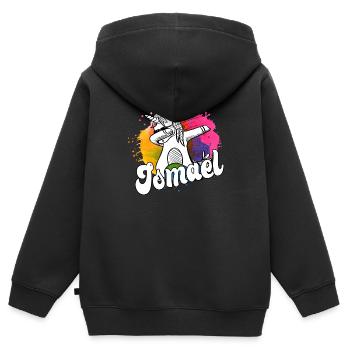 ISMAEL - Schöner Jungen Name mit Coolem Einhorn - Kinder Premium Organic Zip Hoodie - Schwarz - Hinten - AI Model Kid Male (0cm)