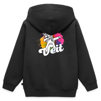 VEIT - Schöner Jungen Name mit Coolem Einhorn - Kinder Premium Organic Zip Hoodie - Schwarz - Hinten - AI Model Kid Male (0cm)