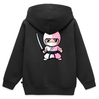 Mignon ninja blanc avec épée katana - Sweat Premium à capuche zippé enfant bio - noir - Dos - AI Model Kid Male (0cm)