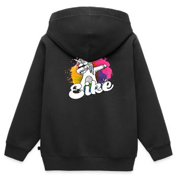 EIKE - Schöner Jungen Name mit Coolem Einhorn - Kinder Premium Organic Zip Hoodie - Schwarz - Hinten - AI Model Kid Male (0cm)