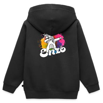 ENZO - Beautiful Boy Name with Cool Unicorn - Kids Premium Organic Zip-up Hoodie - black - Back - AI Model Kid Male (0cm)