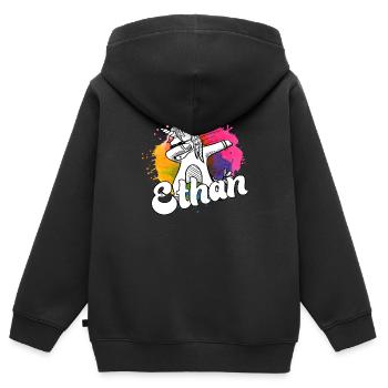 ETHAN - Beautiful Boy Name with Cool Unicorn - Kids Premium Organic Zip-up Hoodie - black - Back - AI Model Kid Male (0cm)