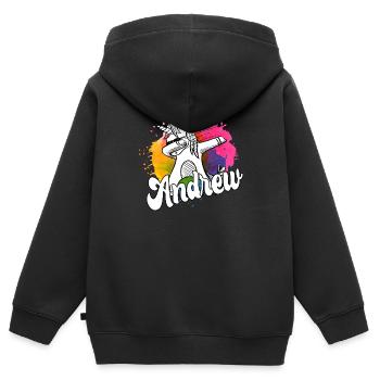 ANDREW - Schöner Jungen Name mit Coolem Einhorn - Kinder Premium Organic Zip Hoodie - Schwarz - Hinten - AI Model Kid Male (0cm)