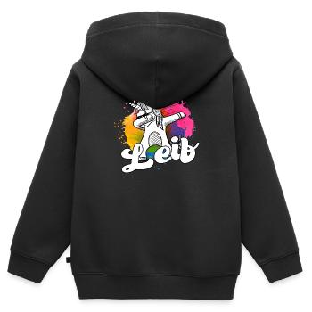 LEIF - Beau nom de garçon avec licorne cool - Sweat Premium à capuche zippé enfant bio - noir - Dos - AI Model Kid Male (0cm)