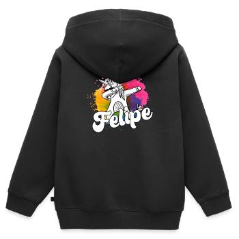 FELIPE - Beau nom de garçon avec une licorne cool - Sweat Premium à capuche zippé enfant bio - noir - Dos - AI Model Kid Male (0cm)