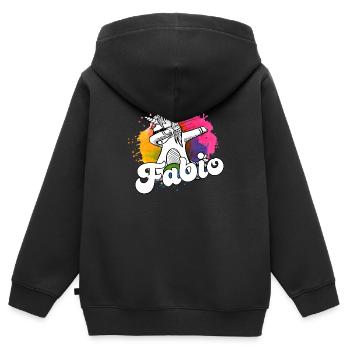 FABIO - Beautiful Boy Name with Cool Unicorn - Kids Premium Organic Zip-up Hoodie - black - Back - AI Model Kid Male (0cm)