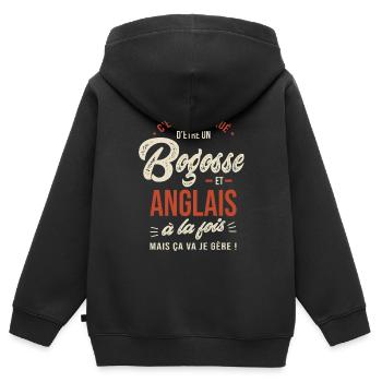 Anglais Bogosse Cadeau Humour Anglais - Sweat Premium à capuche zippé enfant bio - noir - Dos - AI Model Kid Male (0cm)