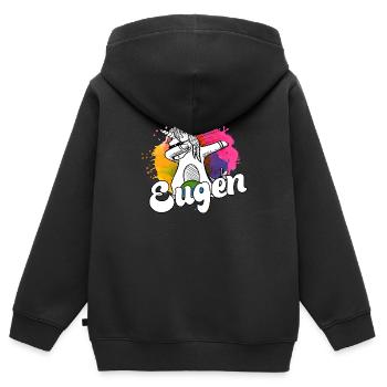 EUGEN - Schöner Jungen Name mit Coolem Einhorn - Kinder Premium Organic Zip Hoodie - Schwarz - Hinten - AI Model Kid Male (0cm)