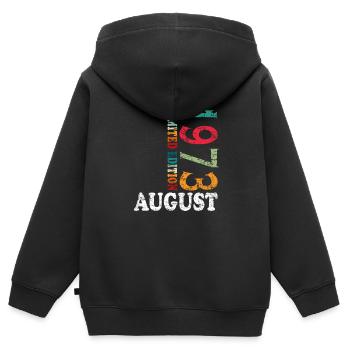August 1973 Anniversary August 1973 August - Kids Premium Organic Zip-up Hoodie - black - Back - AI Model Kid Male (0cm)