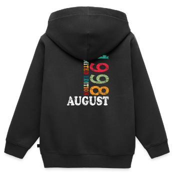 Août 1998 Anniversaire Août 1998 Août - Sweat Premium à capuche zippé enfant bio - noir - Dos - AI Model Kid Male (0cm)