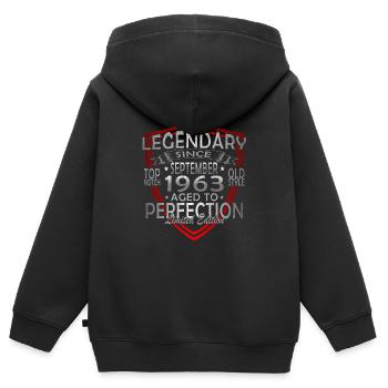 Septembre 1963 Anniversaire Septembre 1963 Septembre - Sweat Premium à capuche zippé enfant bio - noir - Dos - AI Model Kid Male (0cm)