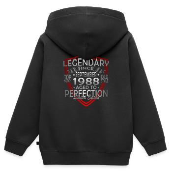 Septembre 1988 Anniversaire Septembre 1988 Septembre - Sweat Premium à capuche zippé enfant bio - noir - Dos - AI Model Kid Male (0cm)
