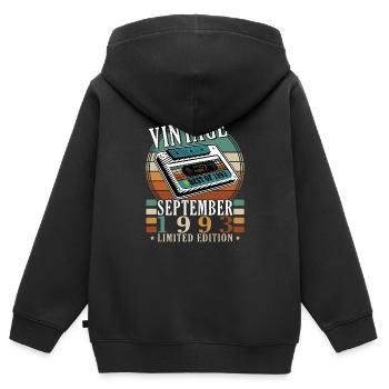 Septembre 1993 Anniversaire Septembre 1993 Septembre - Sweat Premium à capuche zippé enfant bio - noir - Dos - AI Model Kid Male (0cm)