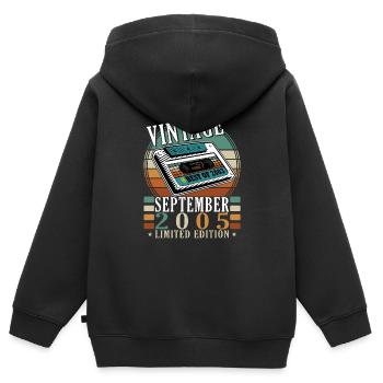 Septembre 2005 Anniversaire Septembre 2005 Septembre - Sweat Premium à capuche zippé enfant bio - noir - Dos - AI Model Kid Male (0cm)