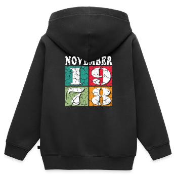 Novembre 1978 Anniversaire Novembre 1978 Novembre - Sweat Premium à capuche zippé enfant bio - noir - Dos - AI Model Kid Male (0cm)