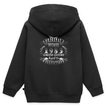 Novembre 1983 Anniversaire Novembre 1983 Novembre - Sweat Premium à capuche zippé enfant bio - noir - Dos - AI Model Kid Male (0cm)