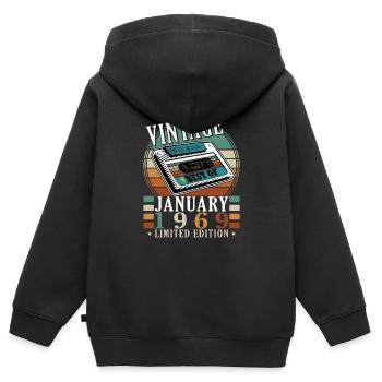 Anniversaire Janvier 1969 Janvier Né en Janvier - Sweat Premium à capuche zippé enfant bio - noir - Dos - AI Model Kid Male (0cm)