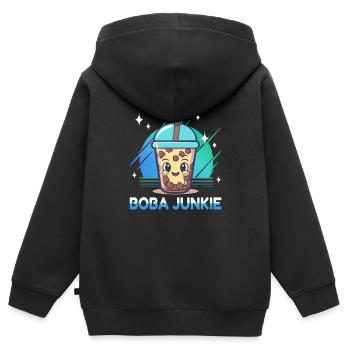 Boba Junkie Bubble Tea Junkie - Sweat Premium à capuche zippé enfant bio - noir - Dos - AI Model Kid Male (0cm)