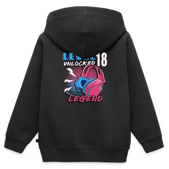Âge 18e Anniversaire Niveau 18 Débloqué - Sweat Premium à capuche zippé enfant bio - noir - Dos - AI Model Kid Male (0cm)