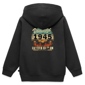 1945 - Année 1945 - Année 1945 - Sweat Premium à capuche zippé enfant bio - noir - Dos - AI Model Kid Male (0cm)